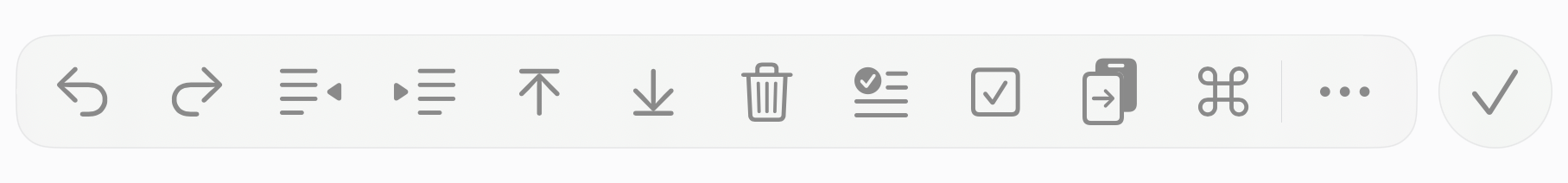 The keyboard toolbar with rows selected